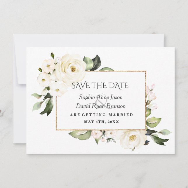 Save The Date Mariage de pivoines roses blanches en fleurs (Devant)