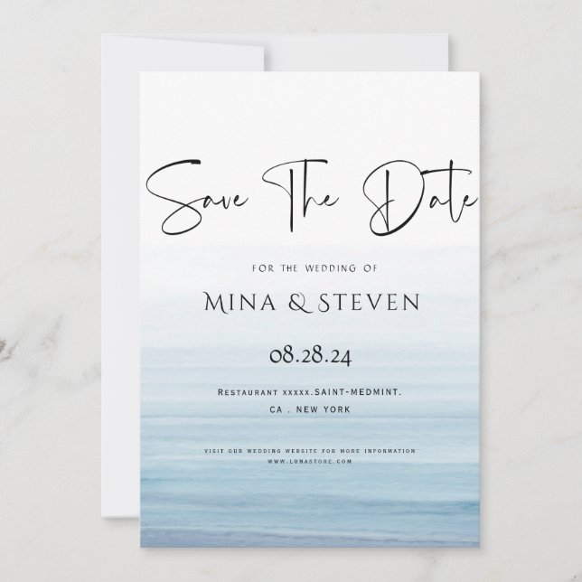 Save The Date Mariage de plage à l'aquarelle moderne  (Devant)