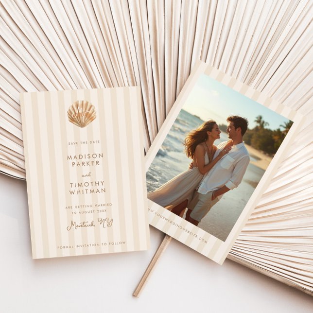 Save The Date Mariage de plage au monogramme de coquillage fanta (Créateur téléchargé)