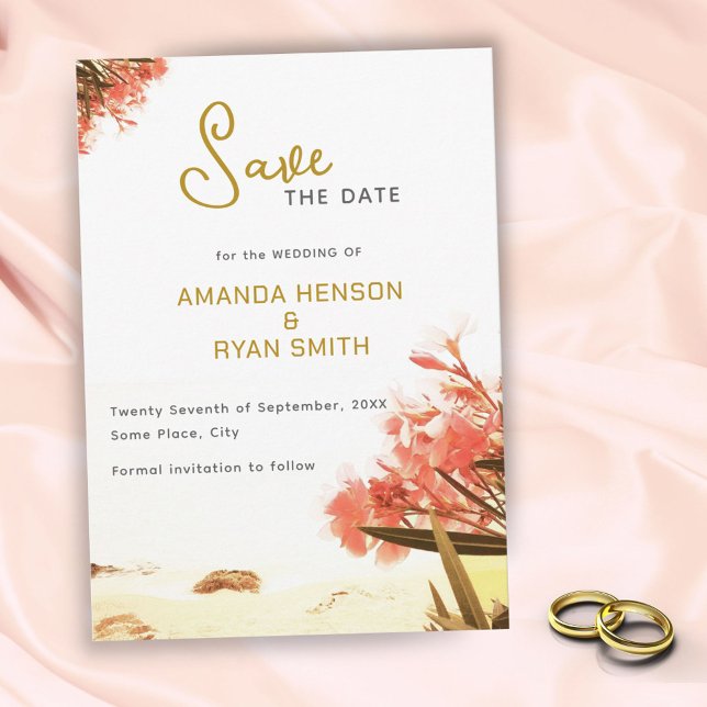 Save The Date Mariage de plage aux fleurs d'oléandre orange (Créateur téléchargé)