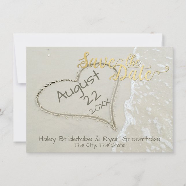 Save The Date Mariage de plage avec cœur dans le sable (Devant)