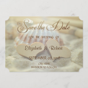 Save The Date Mariage De Plage, Coquillage, Coeurs De Bois Écono