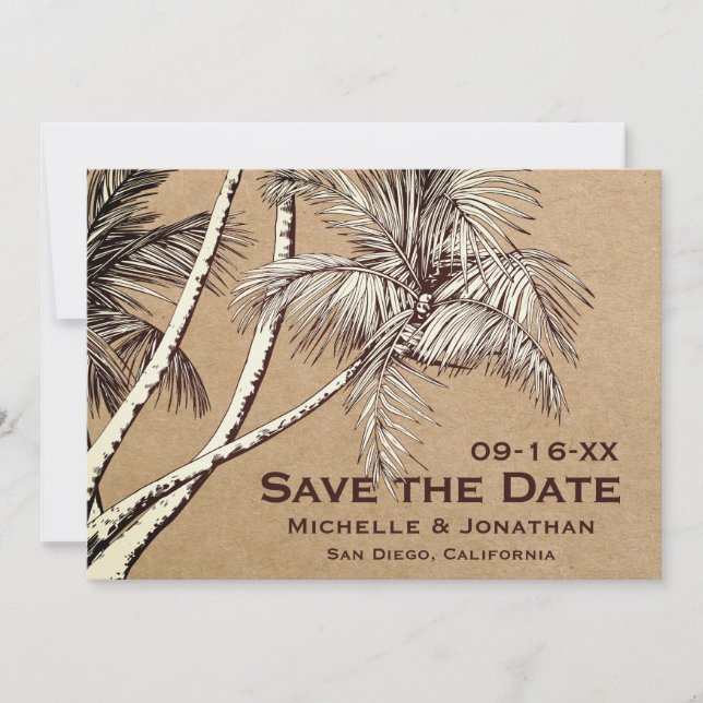 Save The Date Mariage de plage de palmiers tropicaux (Devant)