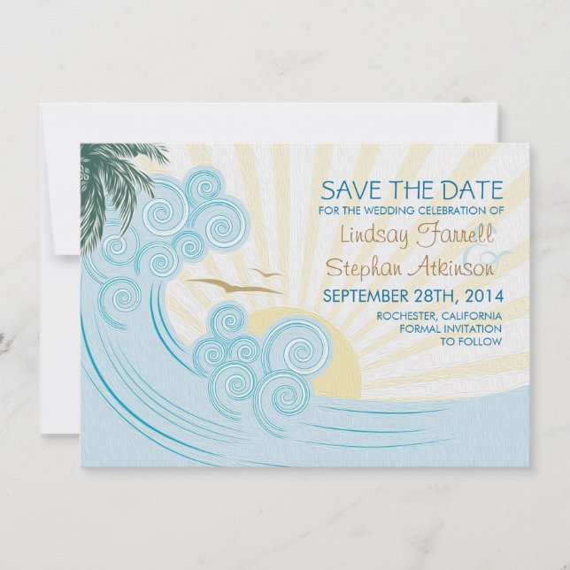 Save The Date Mariage de plage des vagues de mer enregistrer les (Devant)