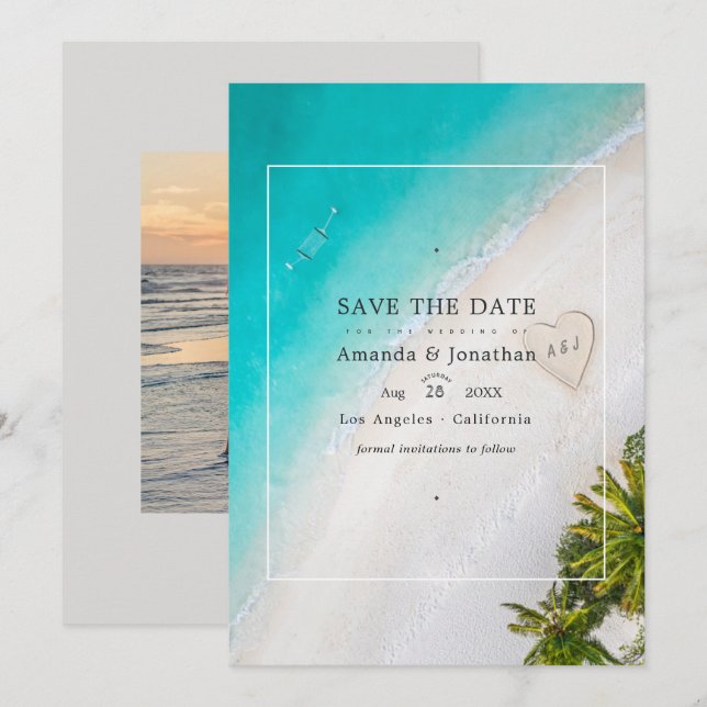 Save The Date Mariage de plage d'été Photo monogramme (Devant / Derrière)