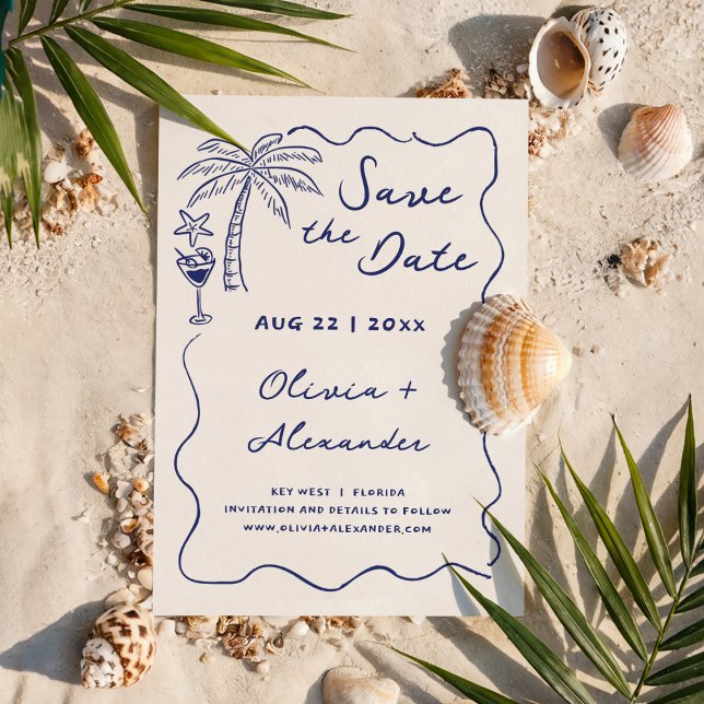 Save The Date Mariage de plage doodle dessiné à la main sur la c (Créateur téléchargé)