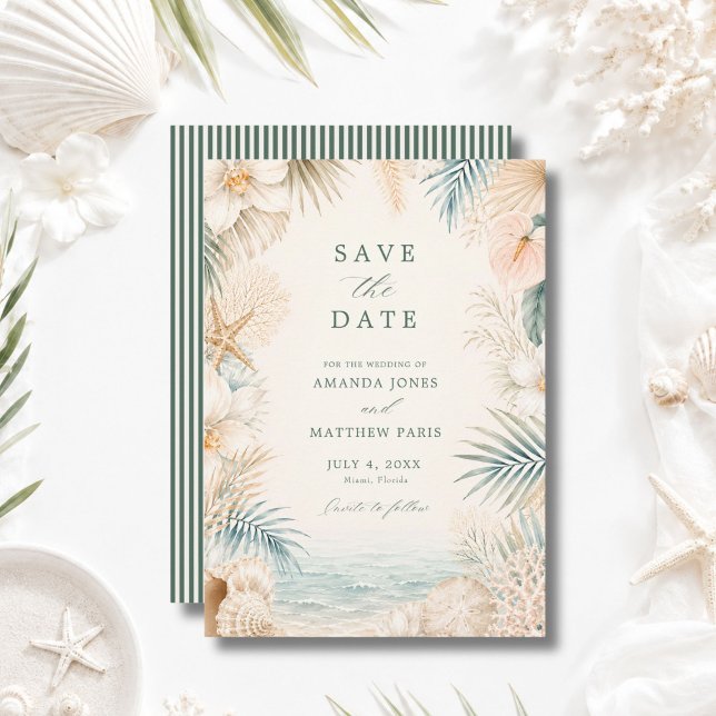 Save The Date Mariage de plage élégant à rayures côtières  (Créateur téléchargé)