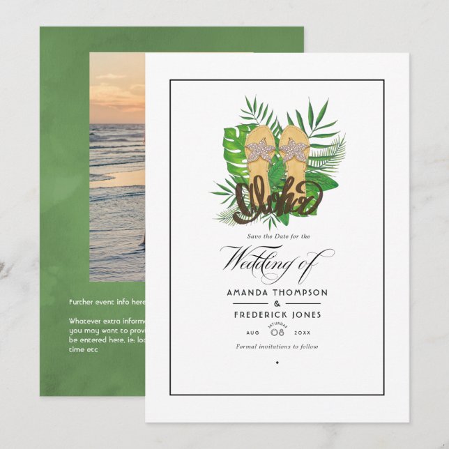 Save The Date Mariage de plage en été Aloha à vous sauver la dat (Devant / Derrière)