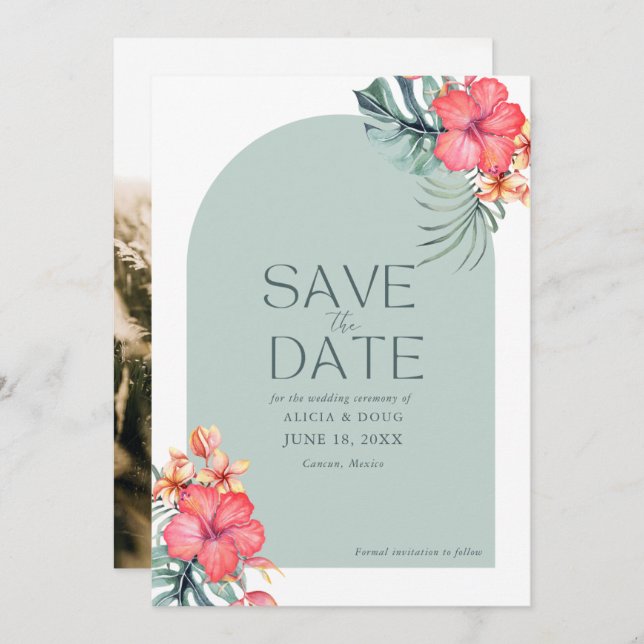 Save The Date Mariage de plage florale tropicale Photo Enregistr (Devant / Derrière)