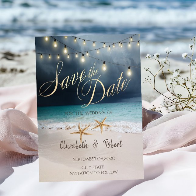 Save The Date Mariage De Plage, Lumières À Chaîne De Mer Économi (Créateur téléchargé)