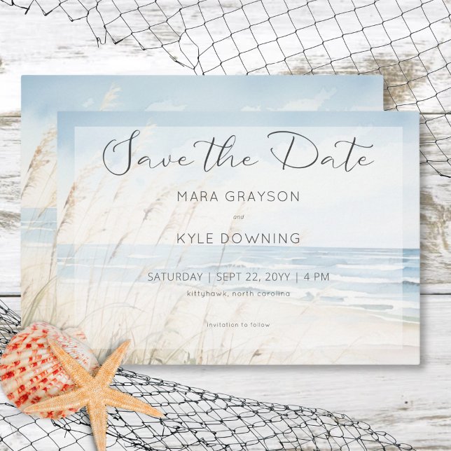 Save The Date Mariage de plage moderne en bord de mer (Modern Seaside Watercolor Beach Wedding Save the Date Card)
