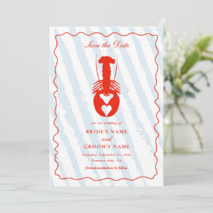 Save The Date Mariage de plage nautique rayures bleues cœur de h