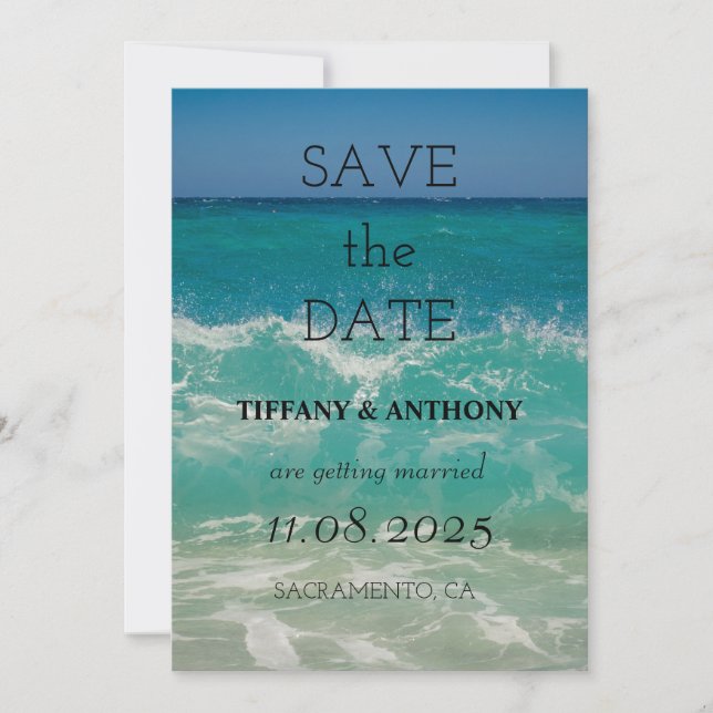 Save The Date Mariage de plage océanique d'été moderne (Devant)