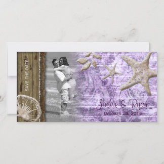 Save The Date Mariage de plage Photocard Coquillage Bois pourpre