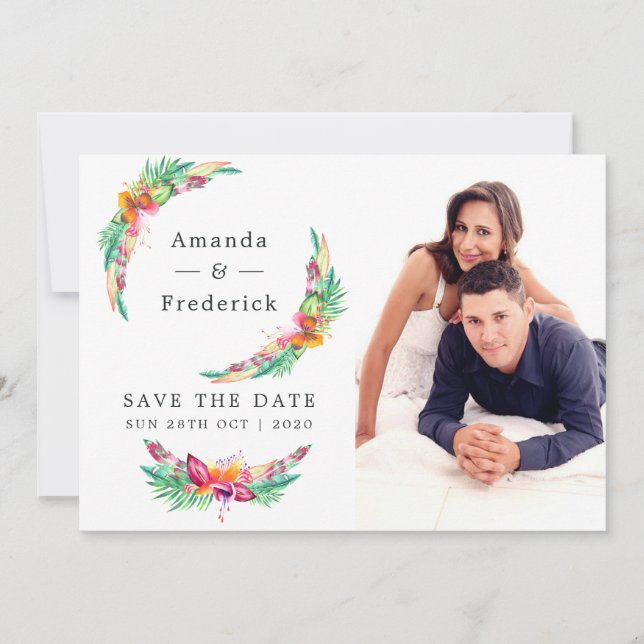Save The Date Mariage de plage tropical floral aquarelle d'été (Devant)