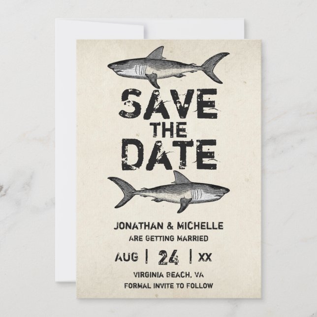 Save The Date Mariage de plage vintage requin (Devant)