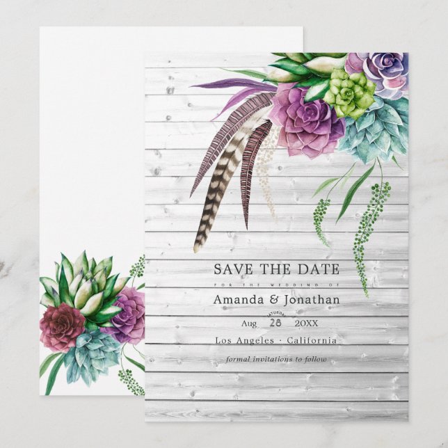 Save The Date Mariage de plantes succulentes mystiques boho rust (Devant / Derrière)