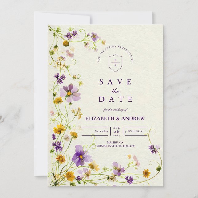 Save The Date Mariage de prairie fleur sauvage (Devant)