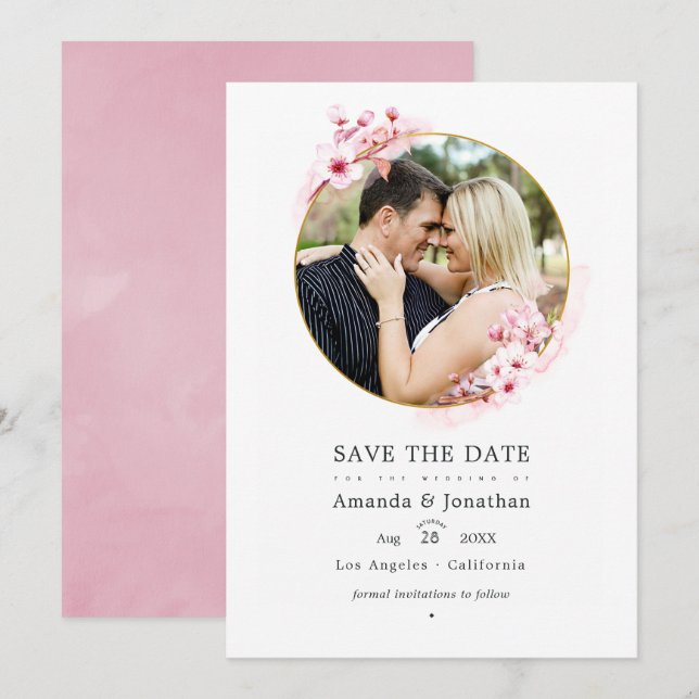 Save The Date Mariage de printemps à photo de fleur de cerisier  (Devant / Derrière)