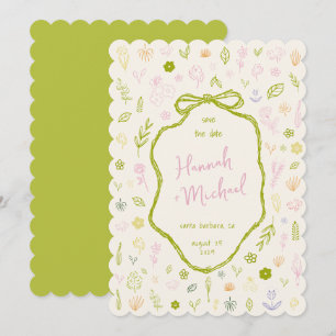 Save The Date Mariage de printemps aux fleurs dessinées à la mai