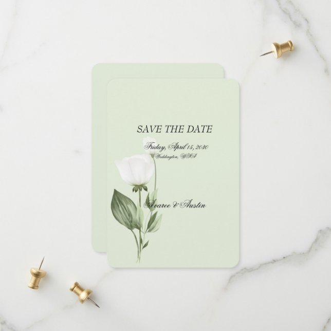 Save The Date Mariage de printemps aux tulipes blanches (Devant/Arrière en situation)