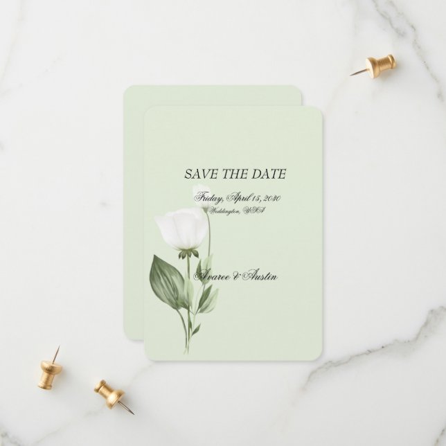 Save The Date Mariage de printemps de la Tulipe blanche (Devant/Arrière en situation)