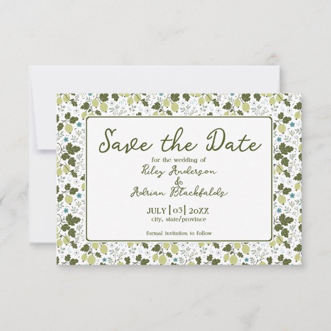 Save The Date Mariage de printemps Fleur Bleue Groseille du Jard (Devant)