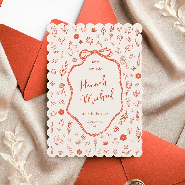 Save The Date Mariage de printemps Fleurs dessinées à la main Ro (Créateur téléchargé)