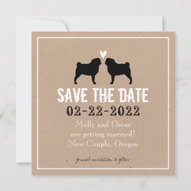 Save The Date Mariage de Pug Sauvegarder la Date (Devant)