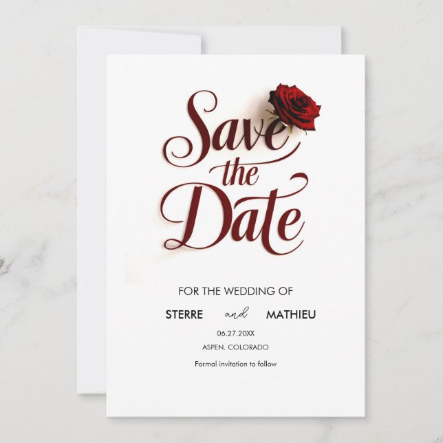 Save The Date Mariage de rose rouge modifiable (Devant)