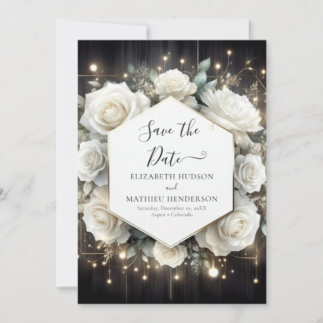 Save The Date Mariage de roses blanches à fleurs uniques (Devant)