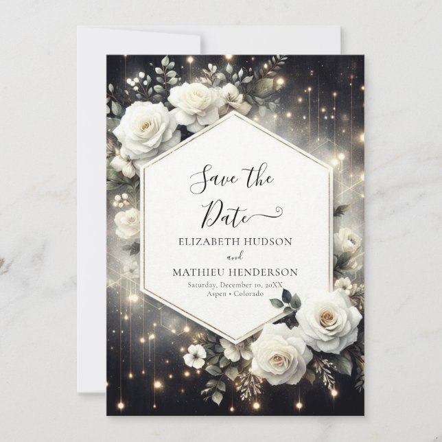 Save The Date Mariage de Roses blanches blanches personnalisées (Devant)