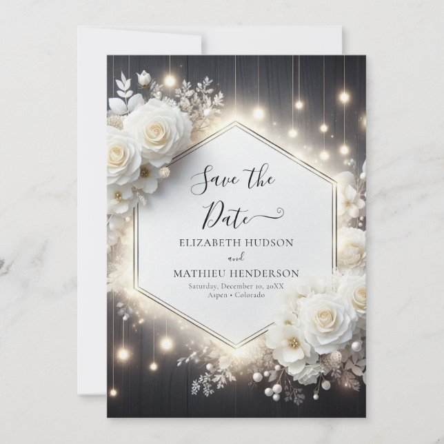 Save The Date Mariage de Roses blanches numériques romantiques (Devant)