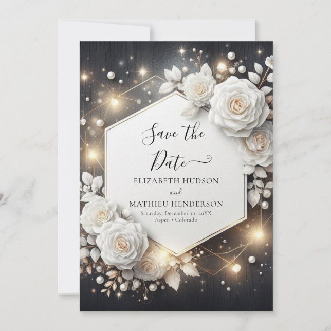 Save The Date Mariage de Roses blanches simple et élégant (Devant)