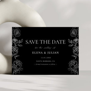 Save The Date Mariage de roses françaises noires et blanches de