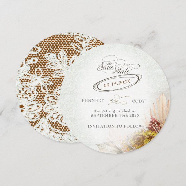 Save The Date Mariage de rouille de dentelle rustique (Devant / Derrière)