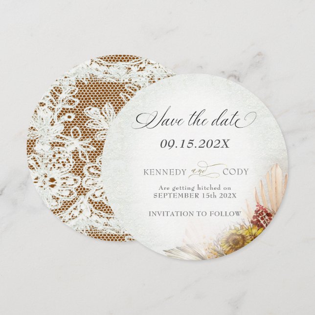 Save The Date Mariage de rouille de dentelle rustique (Devant / Derrière)