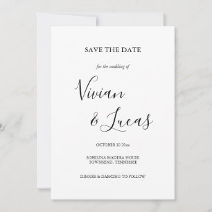 Save The Date Mariage de script blanc et noir Enregistrer la dat