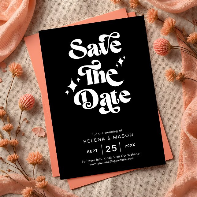Save The Date Mariage de script blanc Super rétro moderne (Créateur téléchargé)
