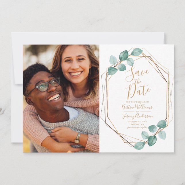 Save The Date Mariage de script de café Eucalyptus moderne (Devant)