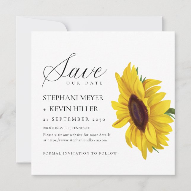 Save The Date Mariage de script élégant de tournesol simple (Devant)