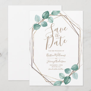 Save The Date Mariage de script en cuivre de l'Eucalyptus modern
