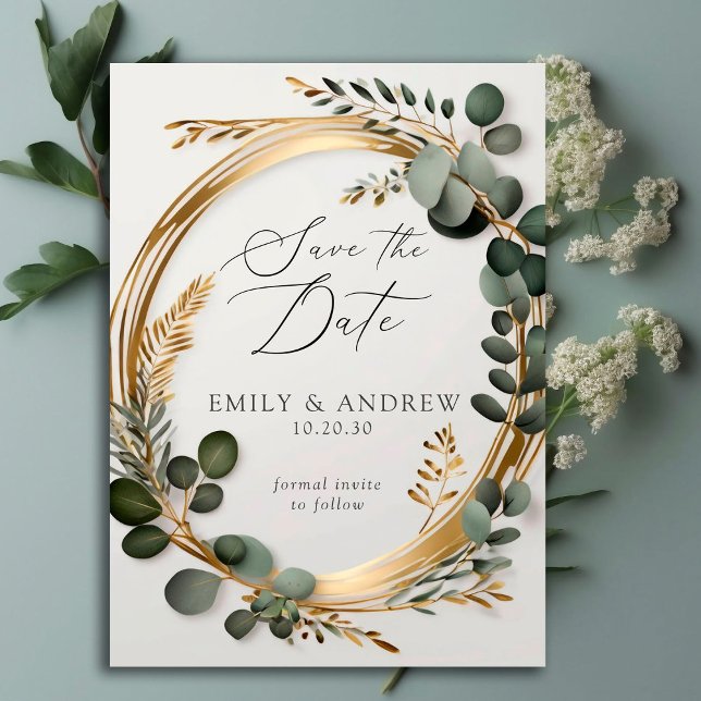 Save The Date Mariage de script Feuille Eucalyptus Green (Créateur téléchargé)