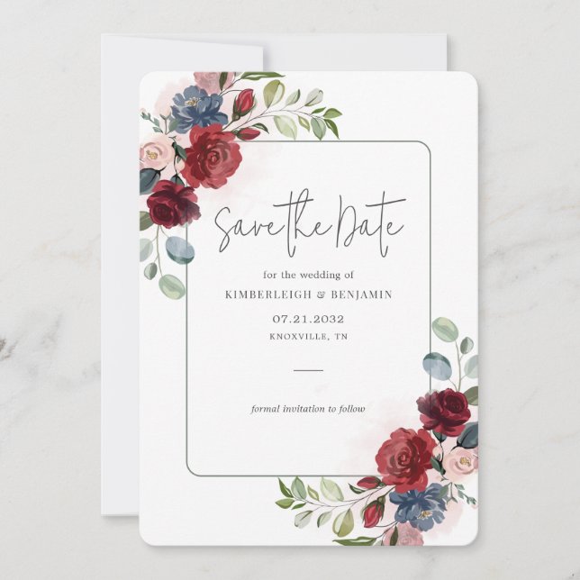 Save The Date Mariage de script Floral Aquarelle (Devant)