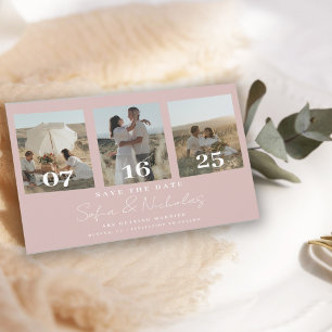 Save The Date Mariage de script moderne Collage rose pâle