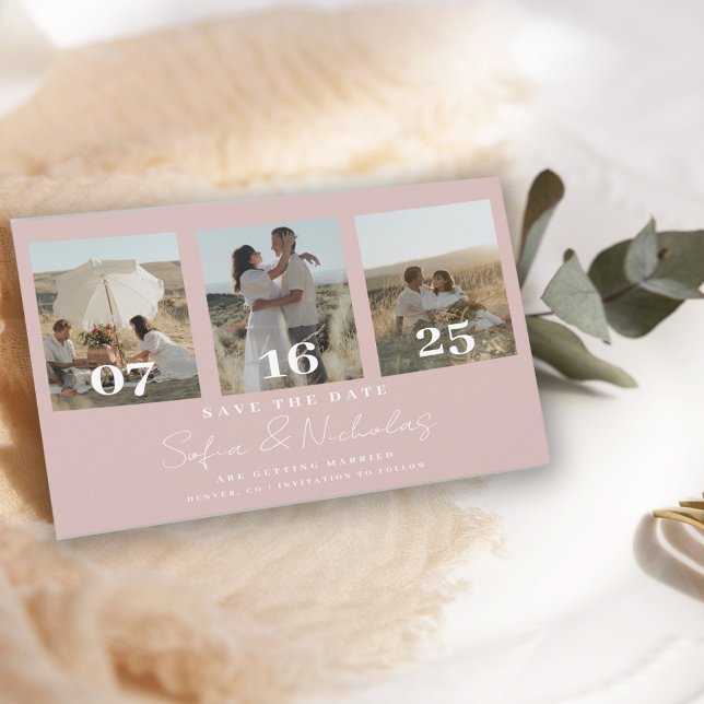 Save The Date Mariage de script moderne Collage rose pâle (Créateur téléchargé)