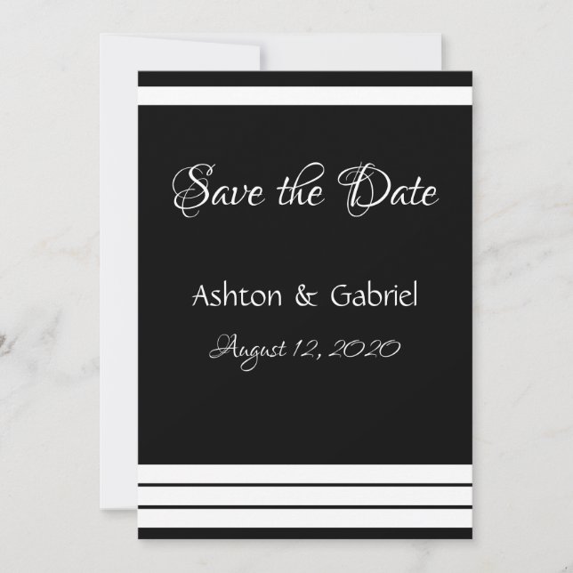 Save The Date Mariage de script noir et blanc (Devant)