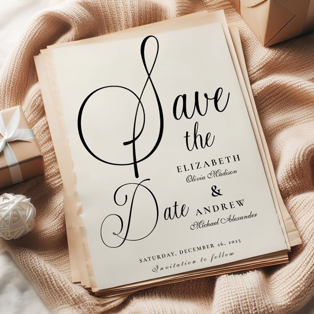Save The Date Mariage de script noir moderne (Créateur téléchargé)