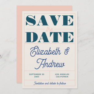 Save The Date Mariage de script rose Turquoise Vintage Gras
