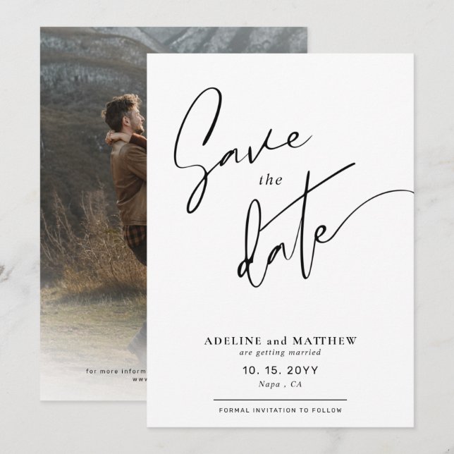 Save The Date Mariage de script simple et élégant (Devant / Derrière)
